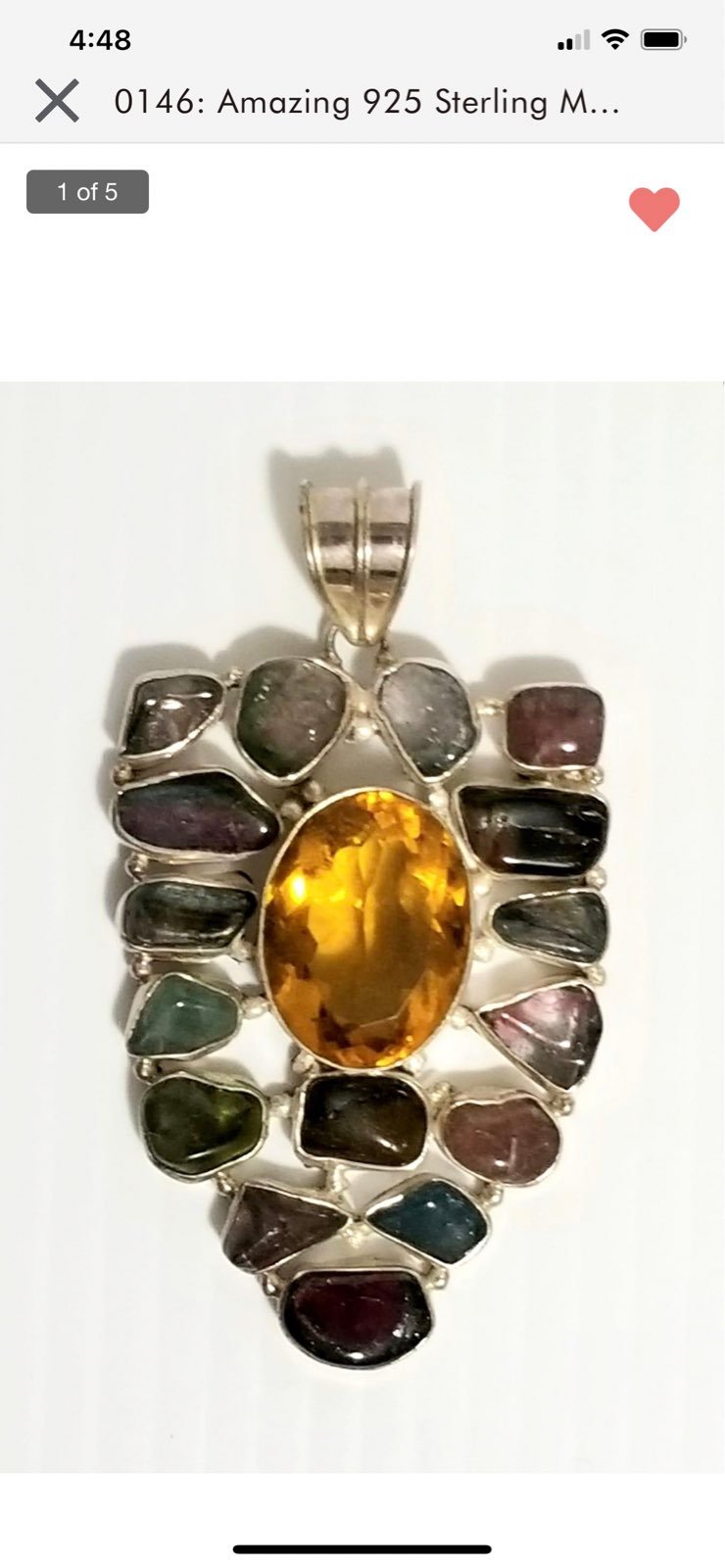 Vintage sterling silver Pendant with jems