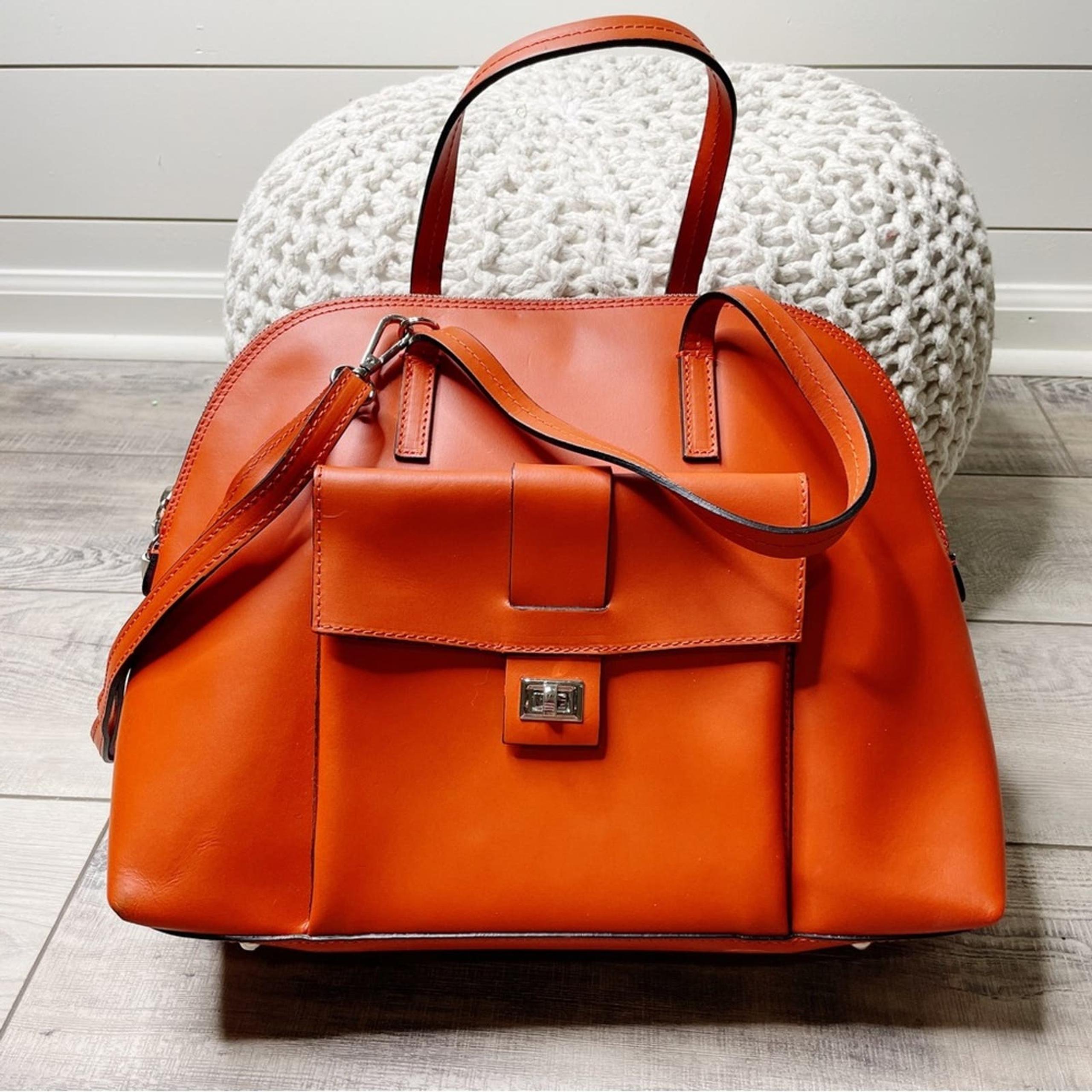 Claudia Firenze Smooth Leather Top Zip Dome Satchel Bag Orange