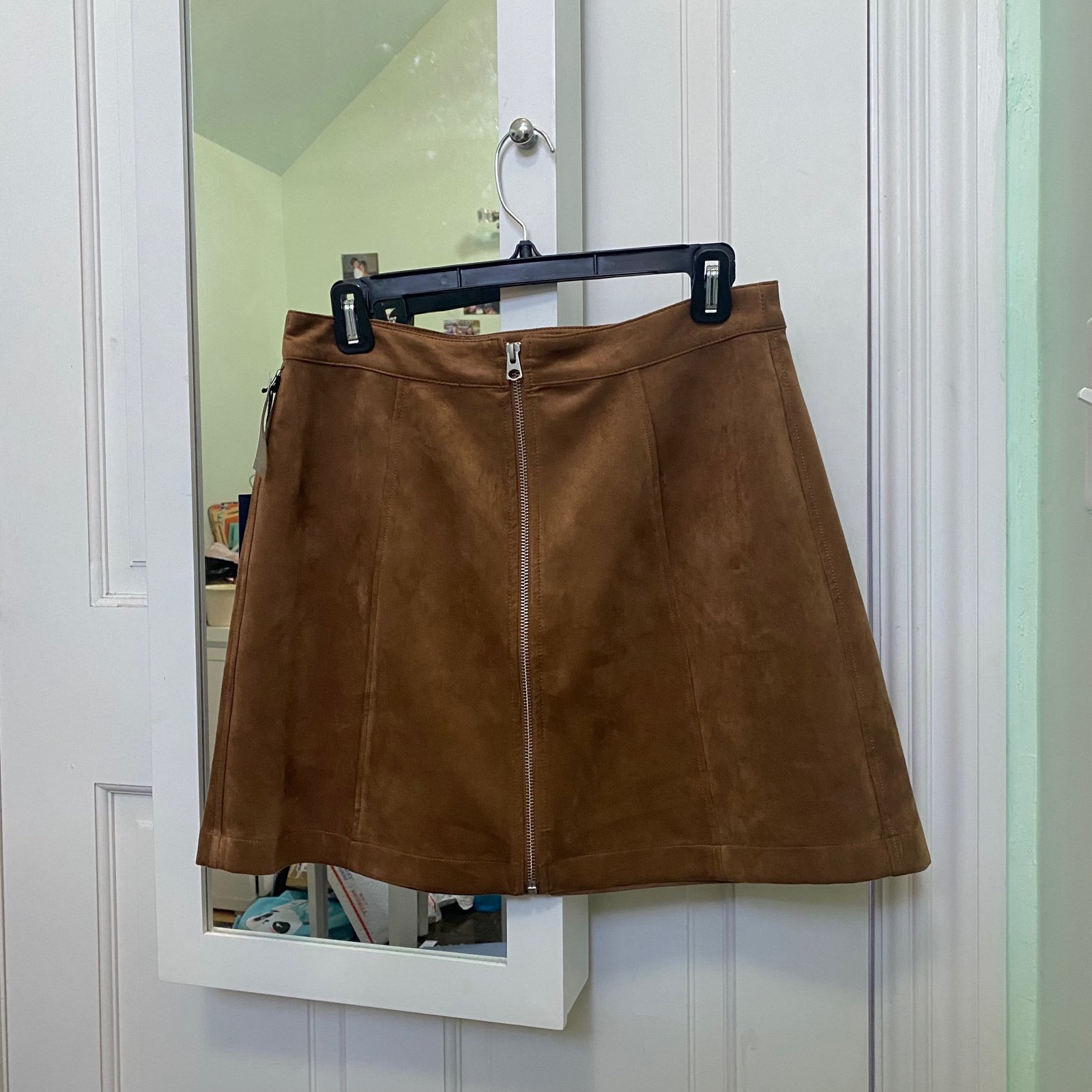 Aritzia Wilfred Dark Brown Suede Zip Front Mini A Line Skirt