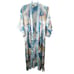 Oscar De La Renta Pink Label Robe Long Satin Blue Pink Floral Belted Pockets