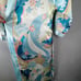 Oscar De La Renta Pink Label Robe Long Satin Blue Pink Floral Belted Pockets