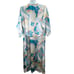 Oscar De La Renta Pink Label Robe Long Satin Blue Pink Floral Belted Pockets