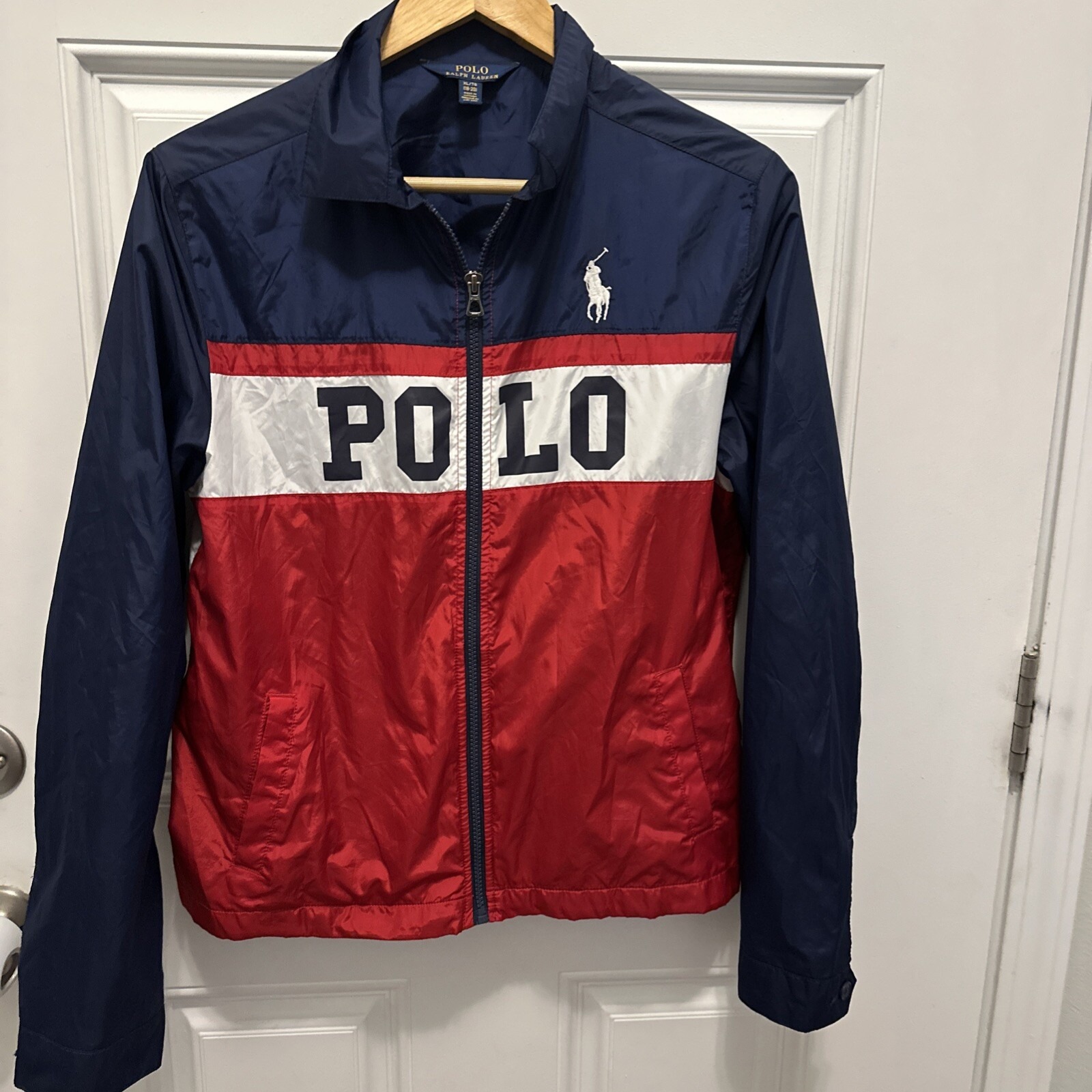 Polo Ralph Lauren Kids XL (18-20) Spell Out Pony Full Zip Windbreaker Jacket EUC