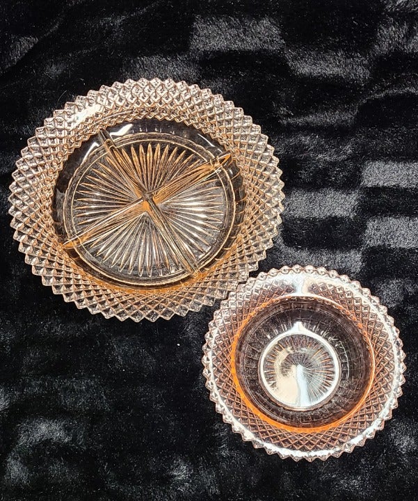 1930's Pink Depression Glass Tray & Bowl