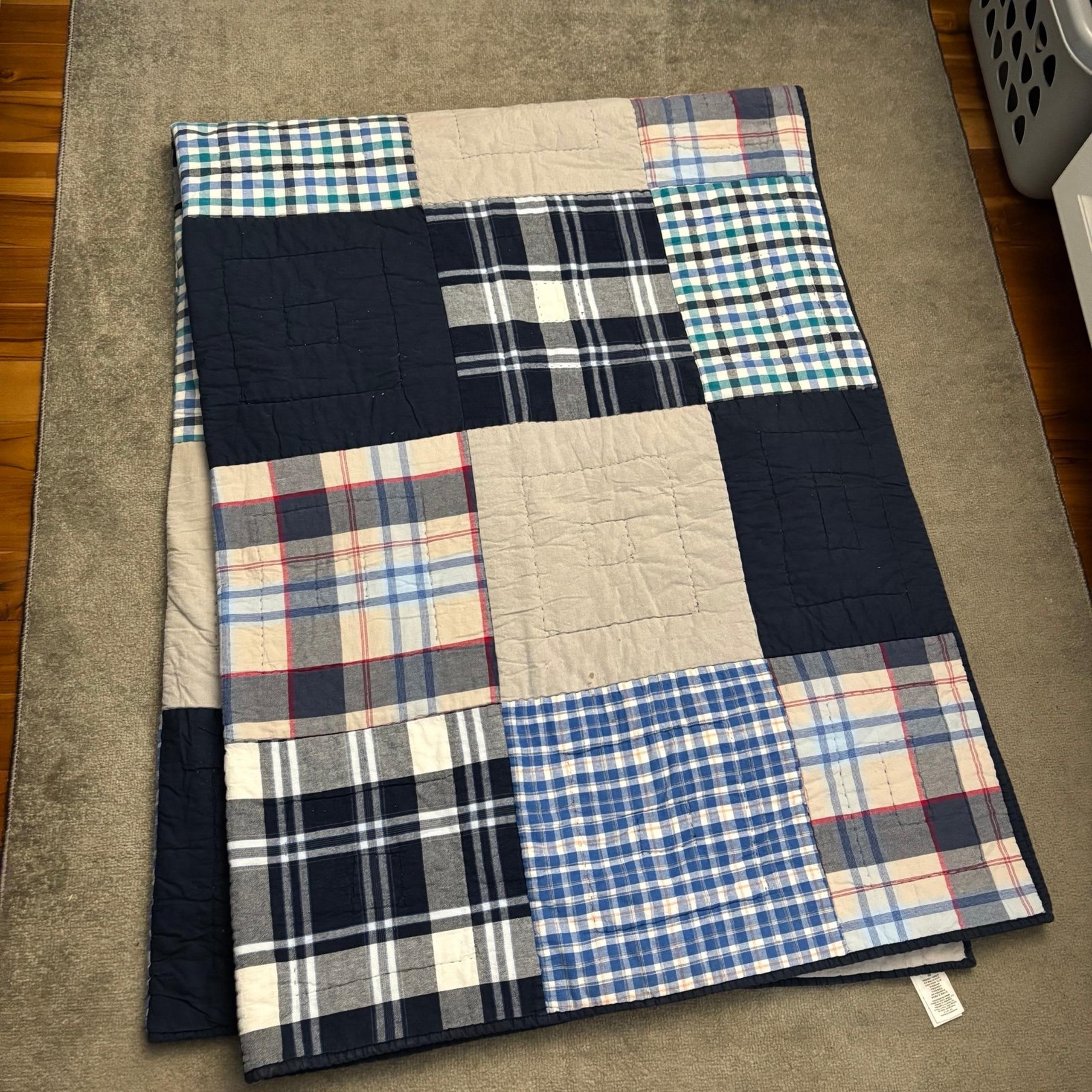 Pottery Barn Teen Patchwork Plaid Quilt Blue Green Multi Cotton