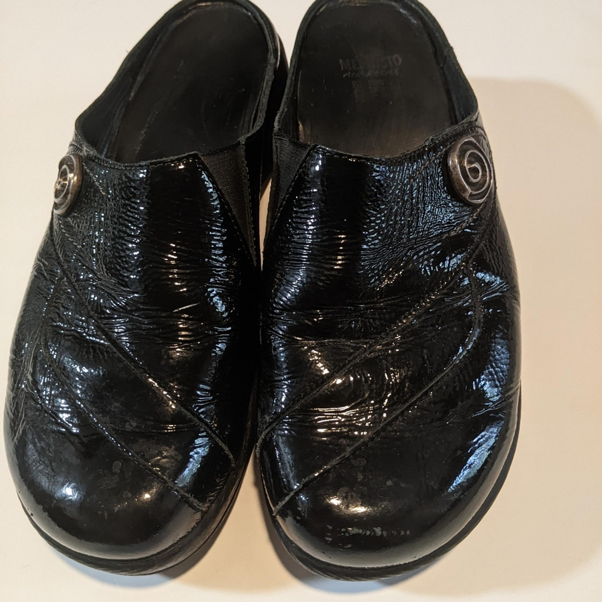 Mephisto Grace Air Relax Black Patent Leather Mule Clogs Shoes Women's Size 7