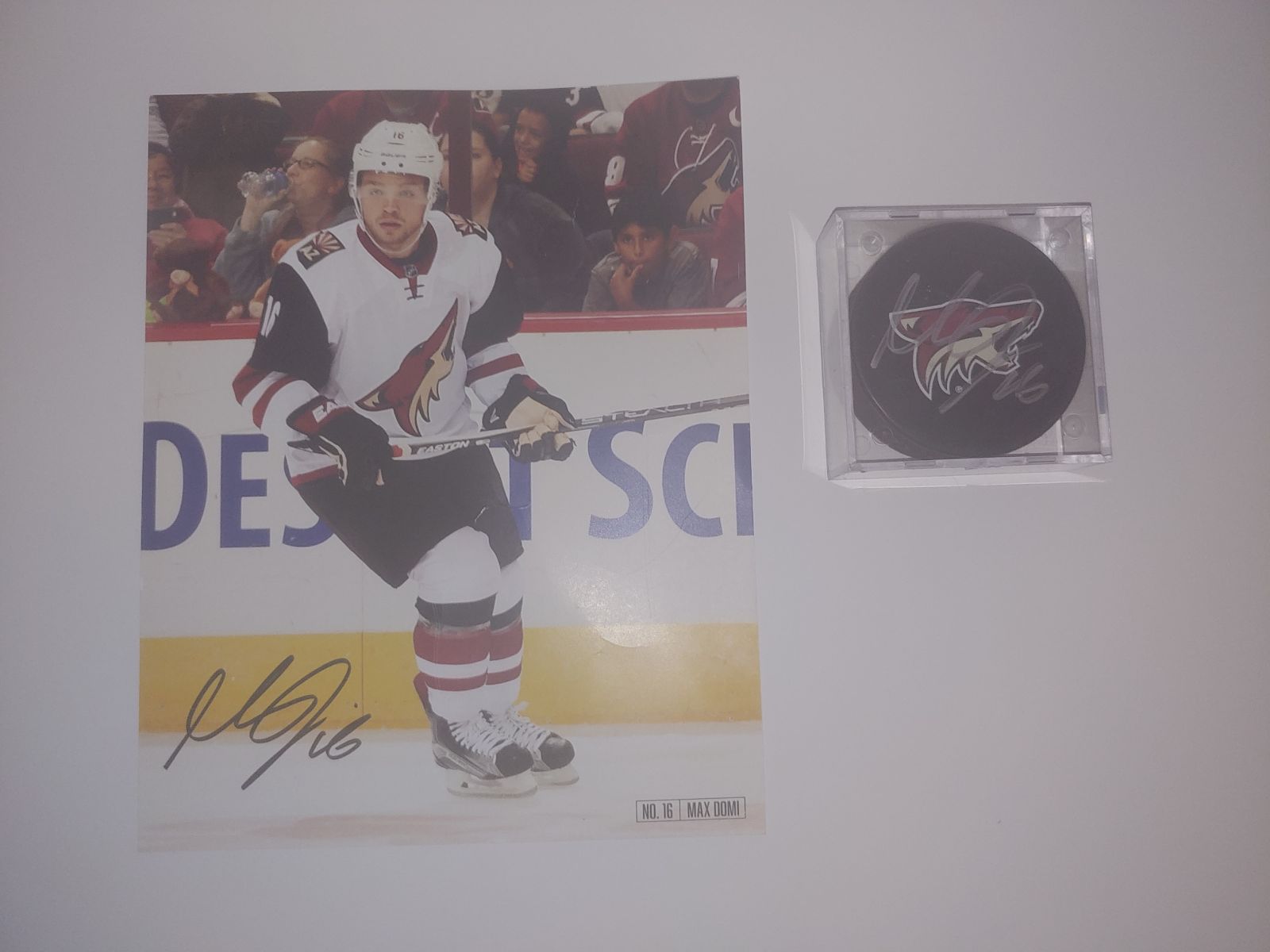 Signed photo and signed puck in case Max Domi #16
