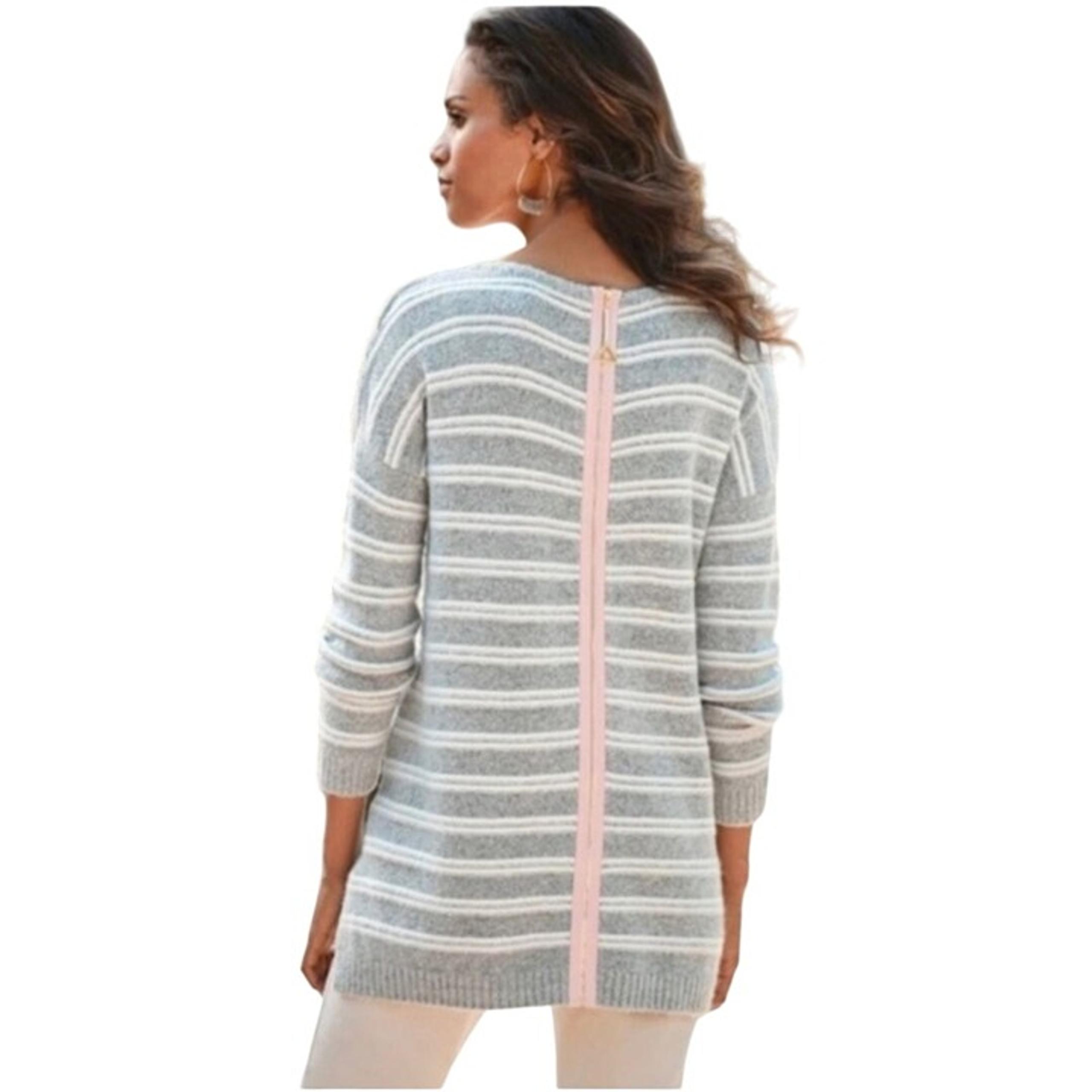 Soft Surroundings Veronica Grey Striped Pink Back Zip Tunic Sweater Size XS*