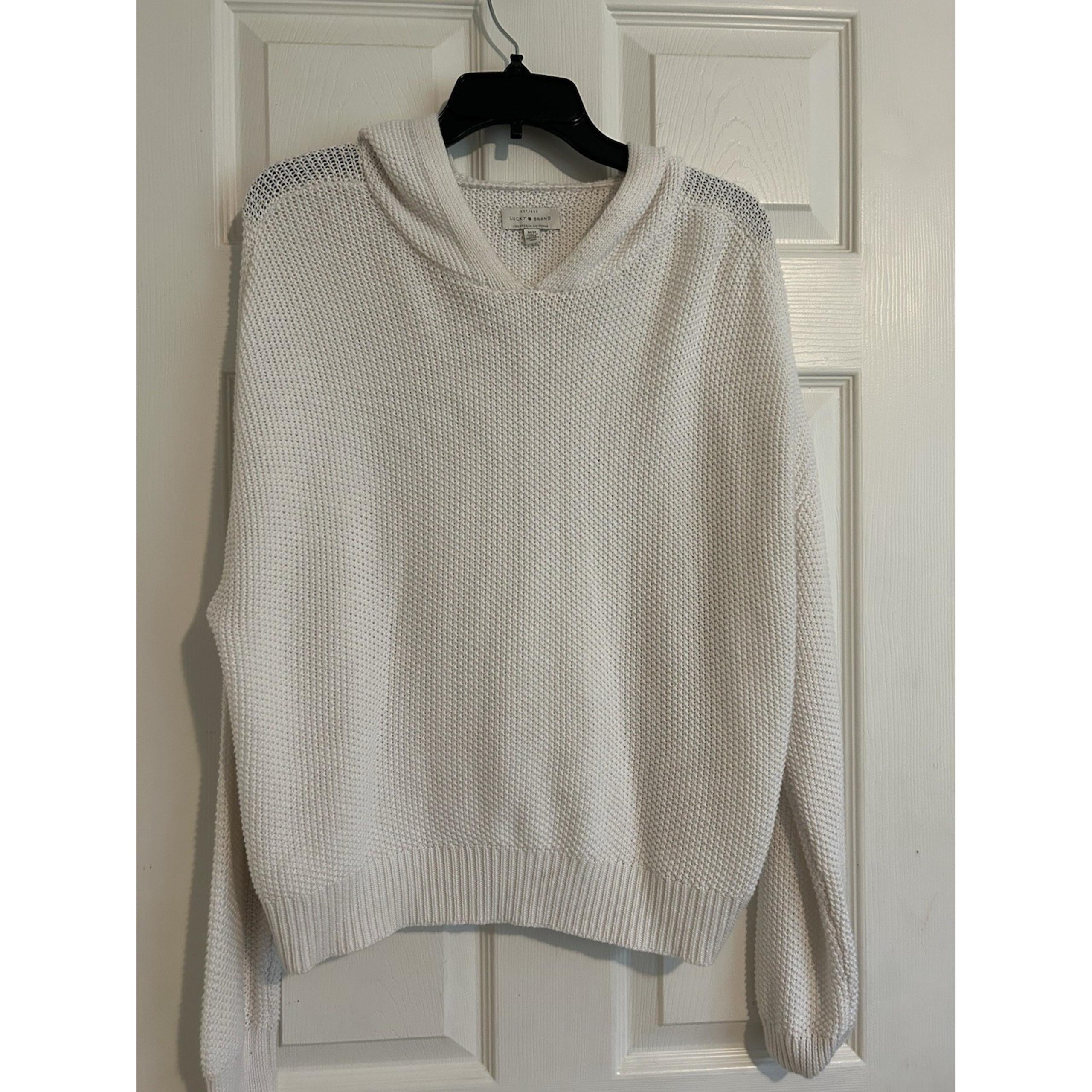 Lucky Brand White Pullover Hooded Knit Sweater Womens Medium