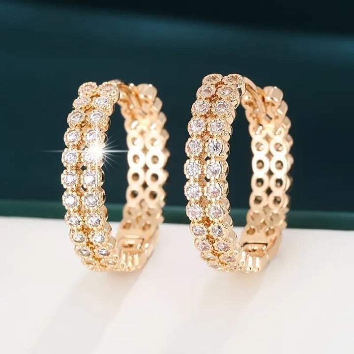 14K Gold Small 2 Row 1ct Diamond Hoop Womens Earrings Ladies 14K Silver Jewelry