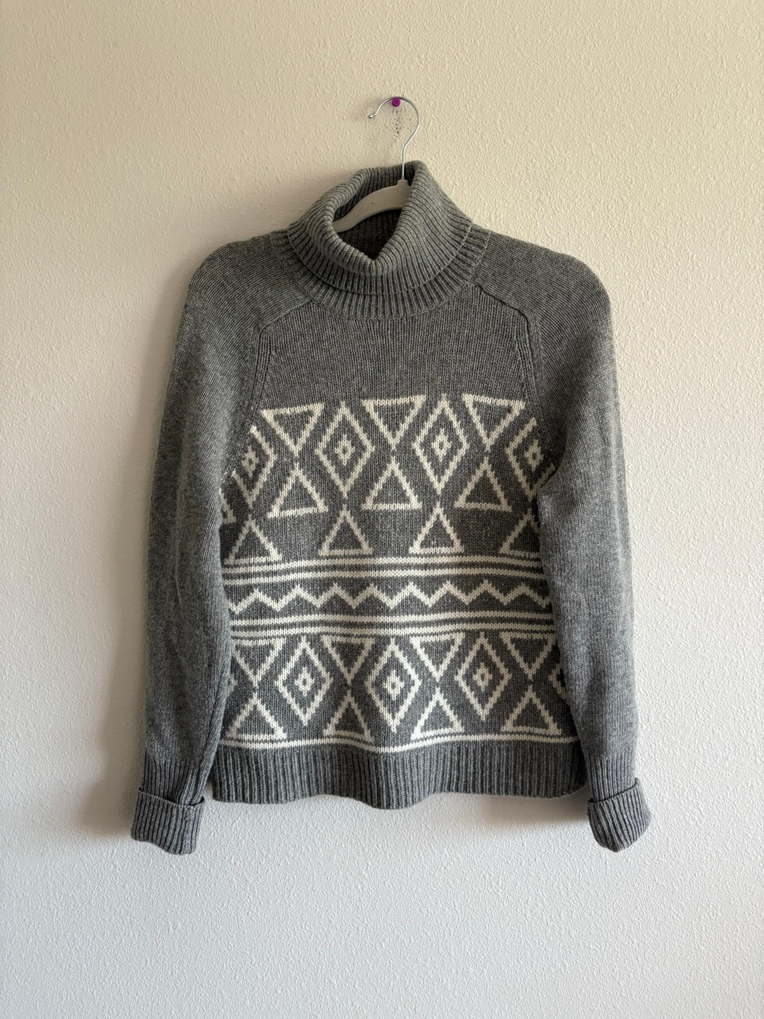 J. Crew Cashmere/Wool Turtleneck Sweater Argyle Women’s Small Grey/White E6055
