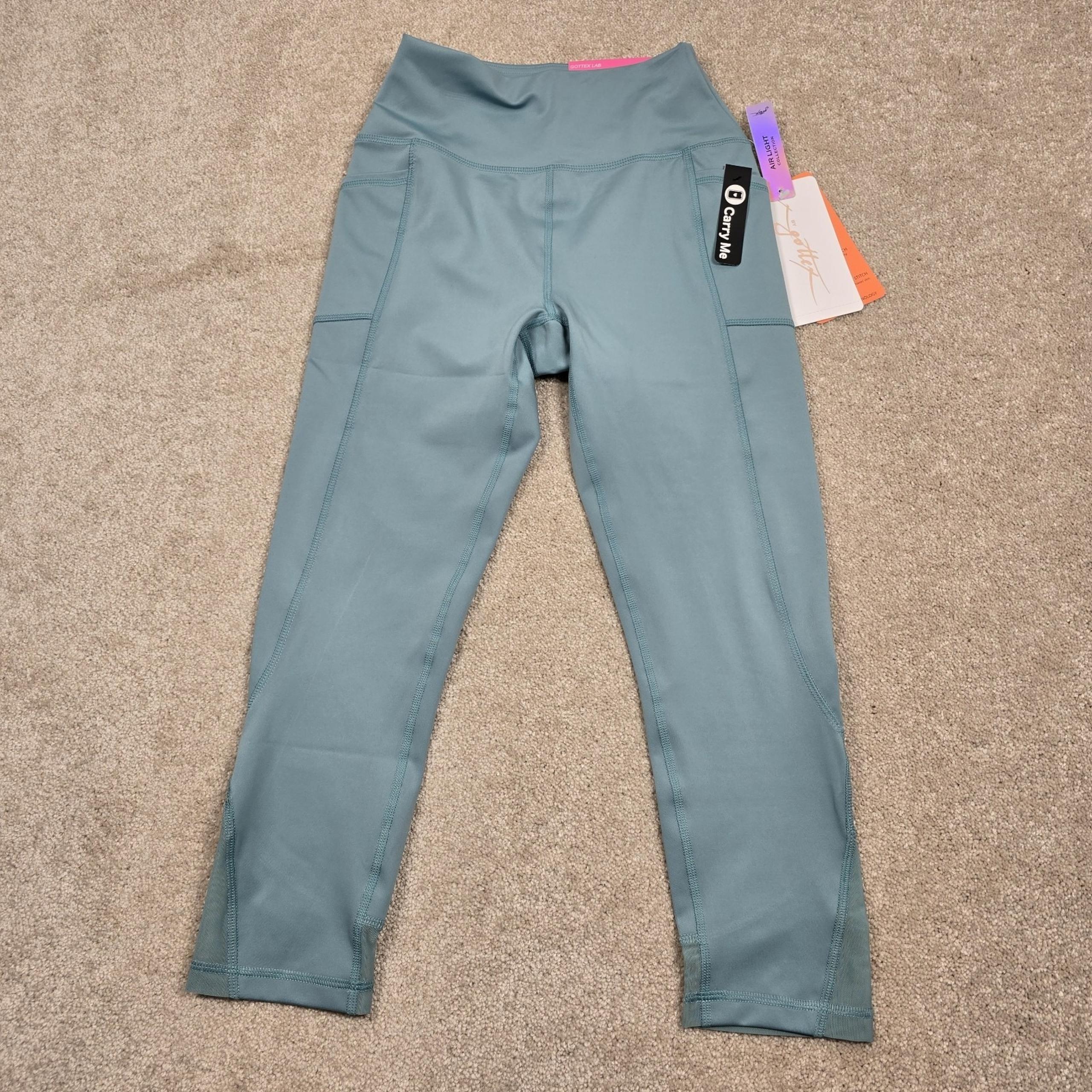 X by Capri Leggings Light Teal Activewear Pants Pockets Stretch Small New - Gottex