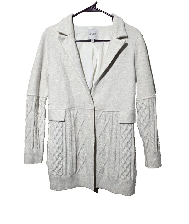 Nic + Zoe Cardigan Sz PS Oatmeal Cable Knit Fisherman Soft Comfort Layer Nordic