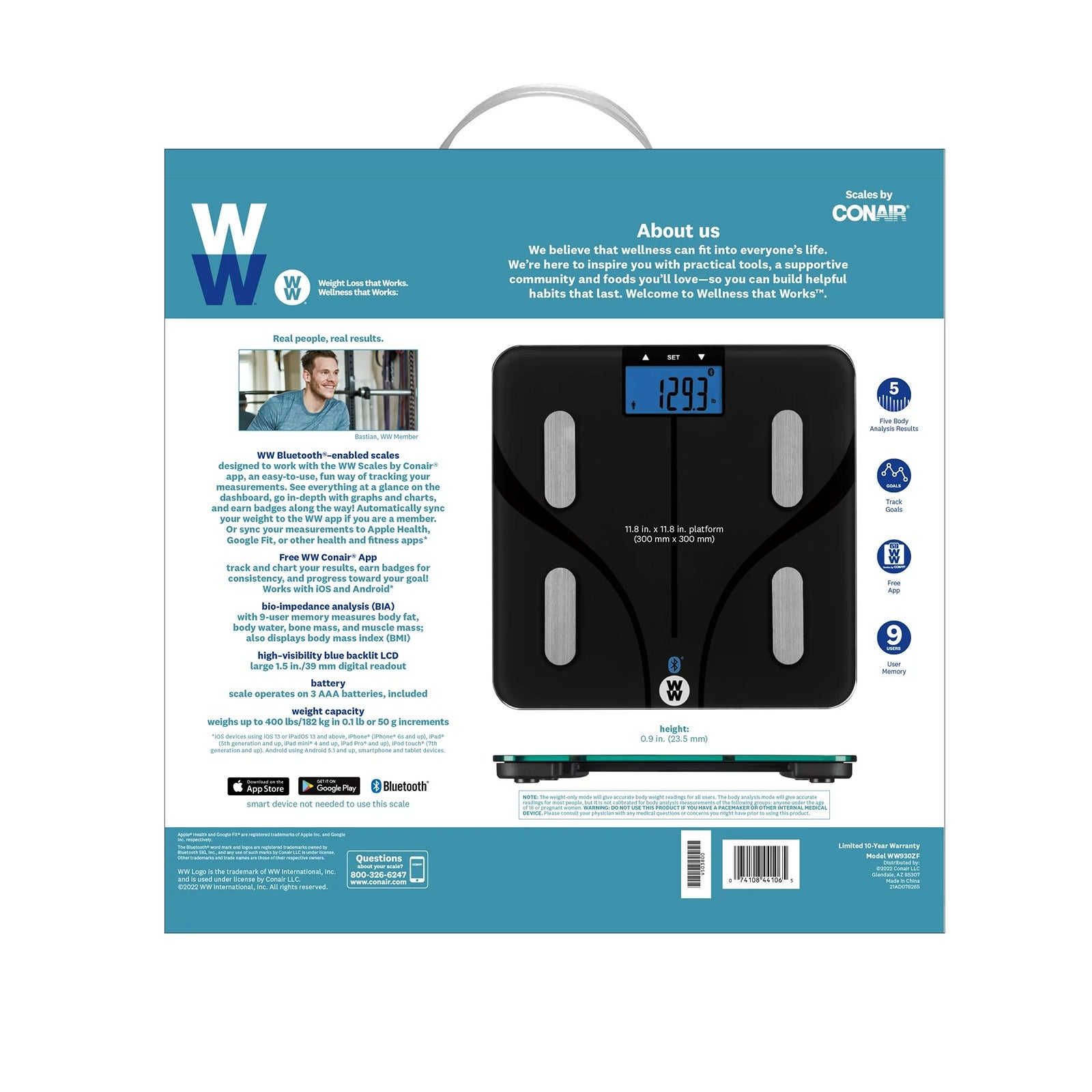 Weight Watchers by Conair Bluetooth Scale WW930XF