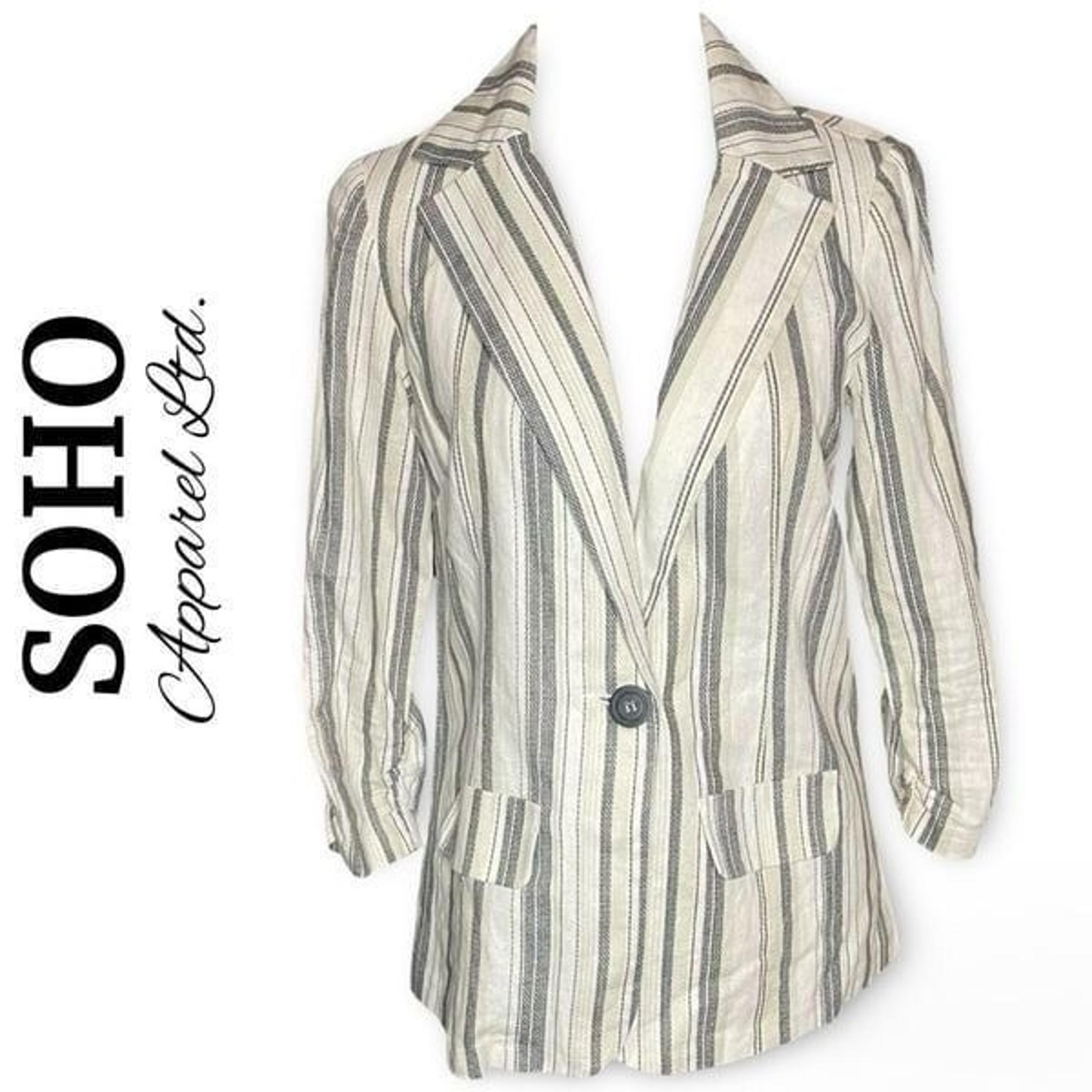 SOHO APPAREL LTD. Linen Blend Striped Blazer, 1 Button Closure, Size Small