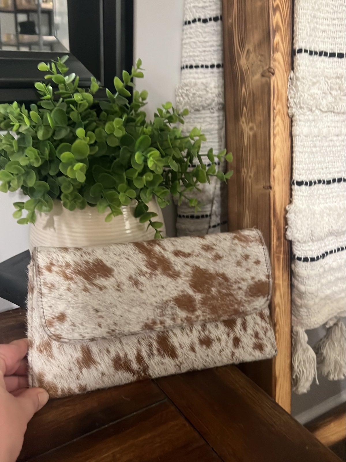 Real cowhide clutch dappled fur clutch