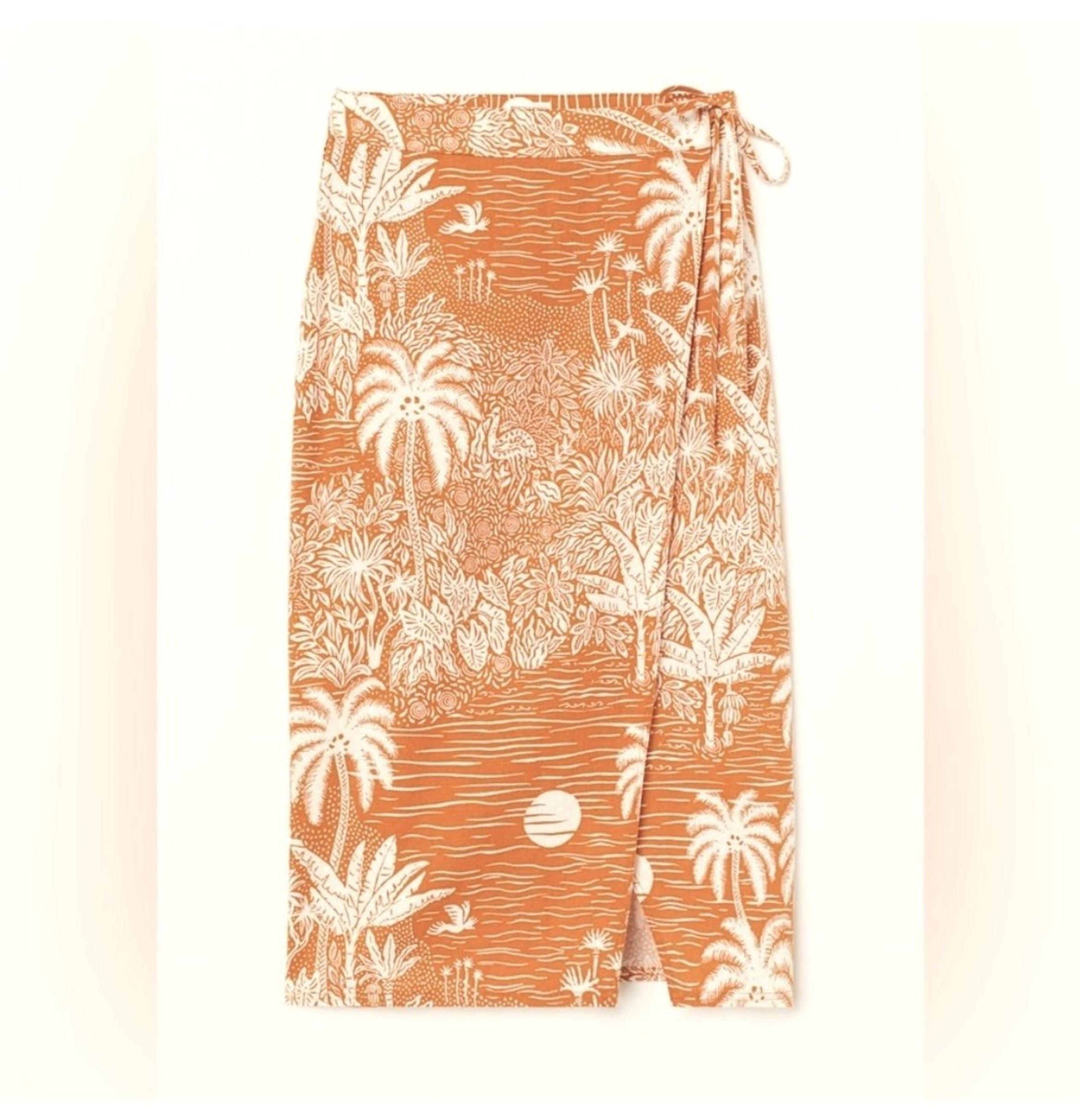 H&M Wrap Skirt DESMOND & DEMPSEY• Size 10 Linen Blend Hawaiian Tropical Vacation