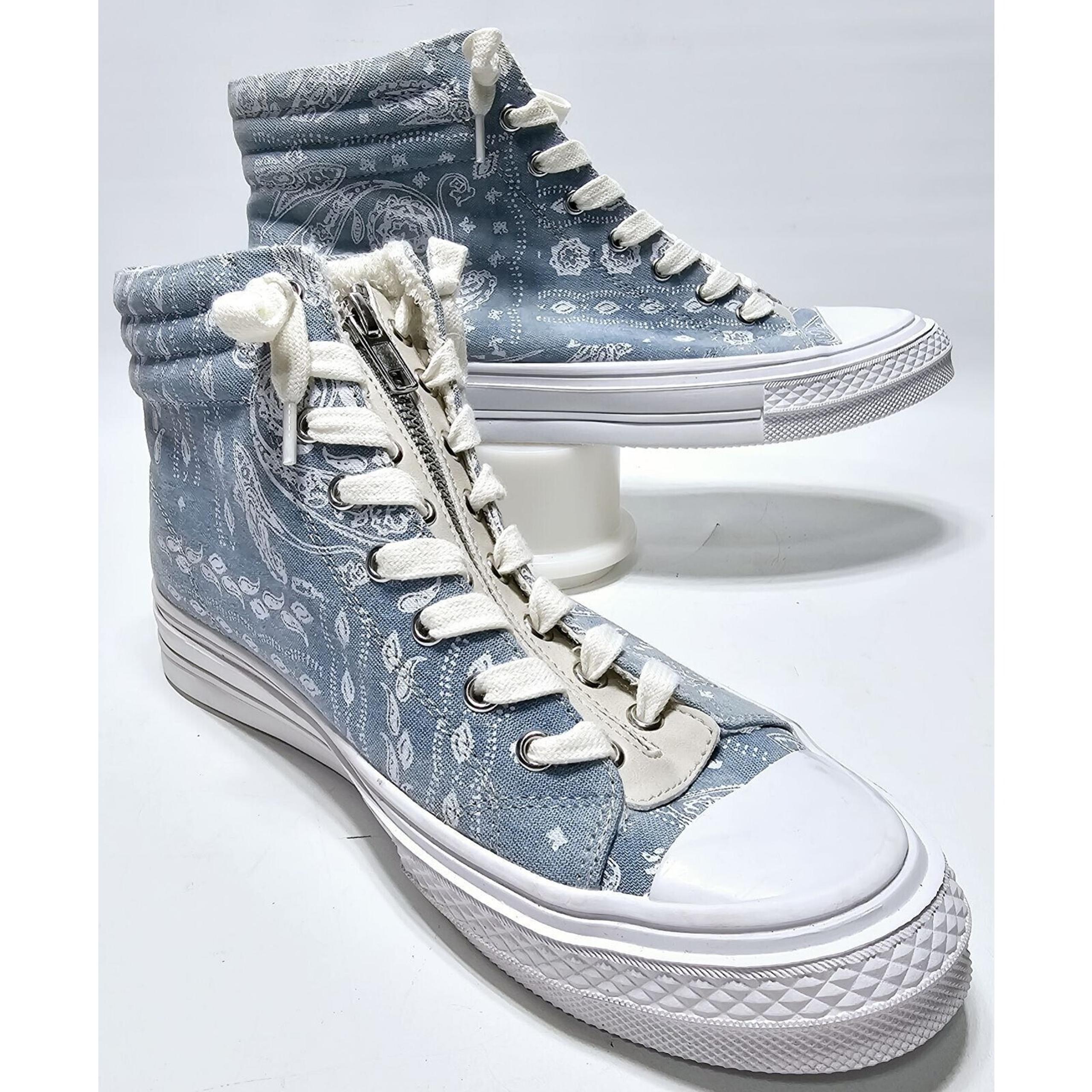 Yellow Box Lt Blue Paisley Floral Denim High Top Sneaker Shoes Womens Size 8.5