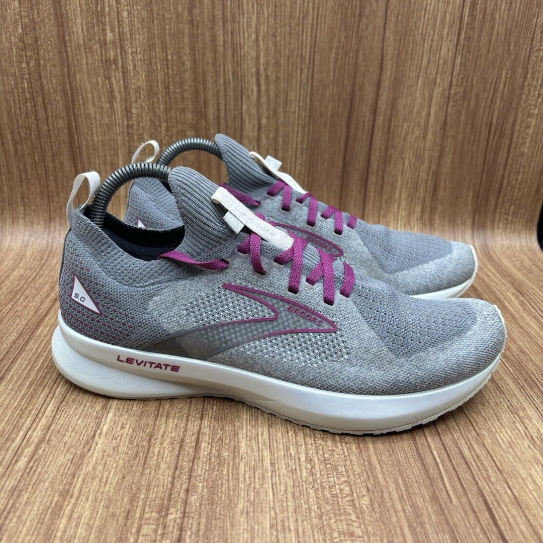 Brooks Women Levitate Stealthfit 5 Gray Pink Running Shoe Size 9.5 B 1203591B138