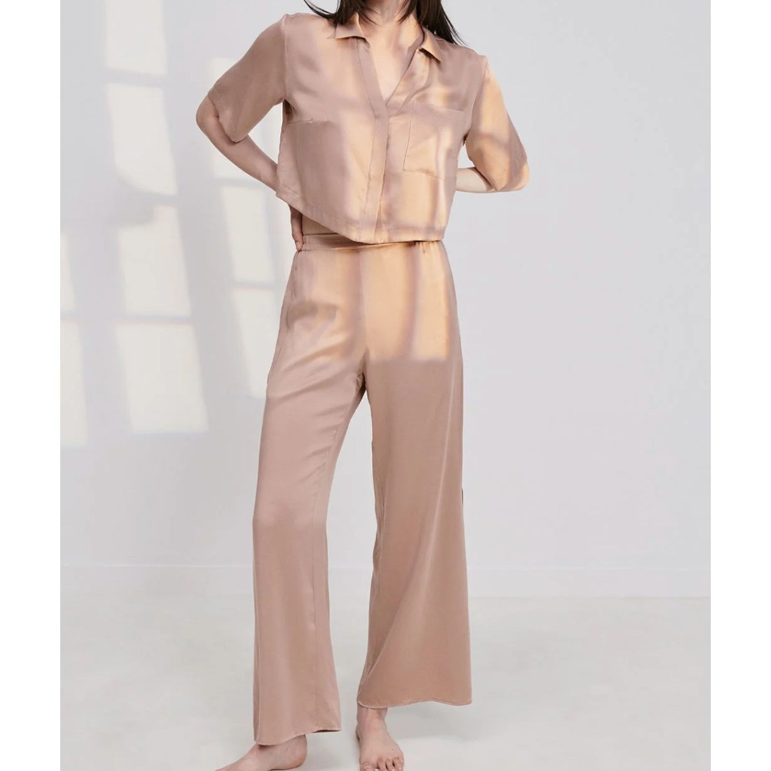 LUNYA Washable Silk High Rise Pants Otium Tan Beige Size XS