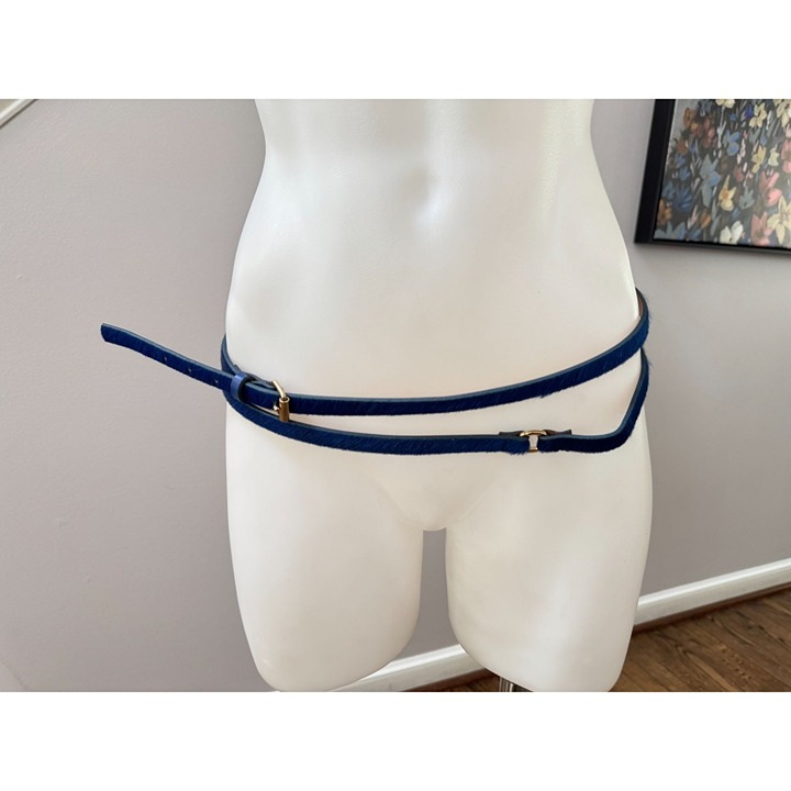 MAISON BOINET Pony hair & leather double wrap belt blue size 65