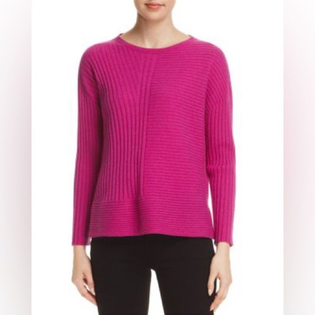 Eileen fisher women’s medium fuchsia pink 100% cashmere sweater ribbed soft