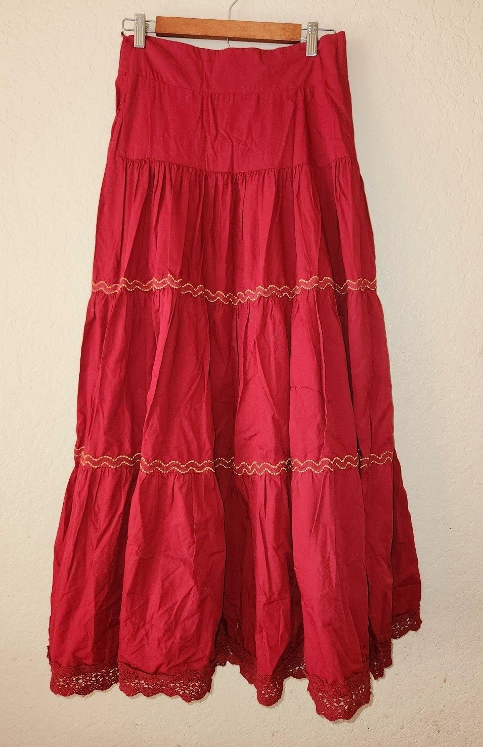 Anthropologie Tiered Boho Maroon Skirt