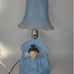 Cast iron head bobber,, novelty vanity lamps 1920's blue pyro glass lamps .