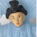 Cast iron head bobber,, novelty vanity lamps 1920's blue pyro glass lamps .