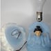 Cast iron head bobber,, novelty vanity lamps 1920's blue pyro glass lamps .