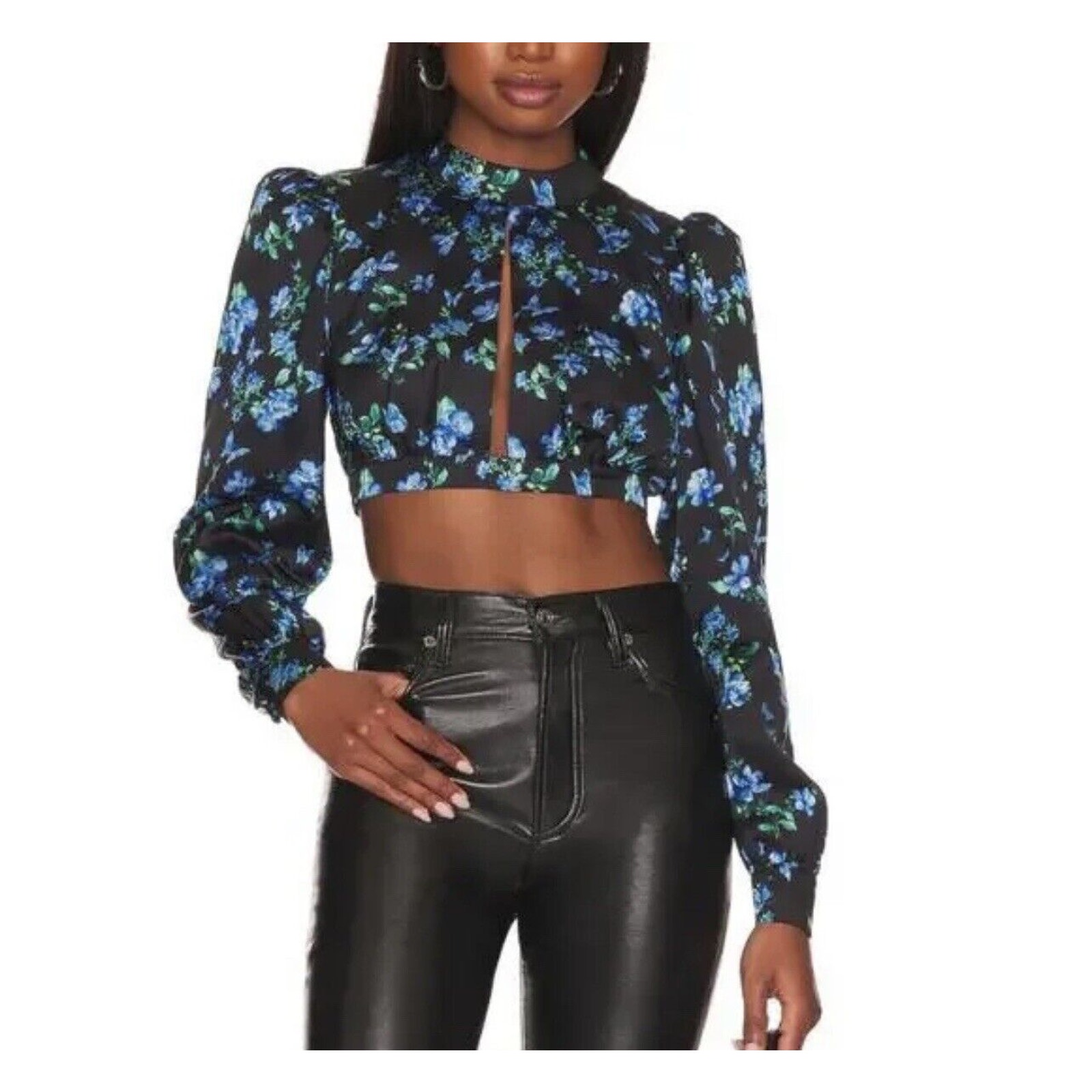 Majorelle Stellina Crop Top Long Sleeve Blue Butterfly Print Medium