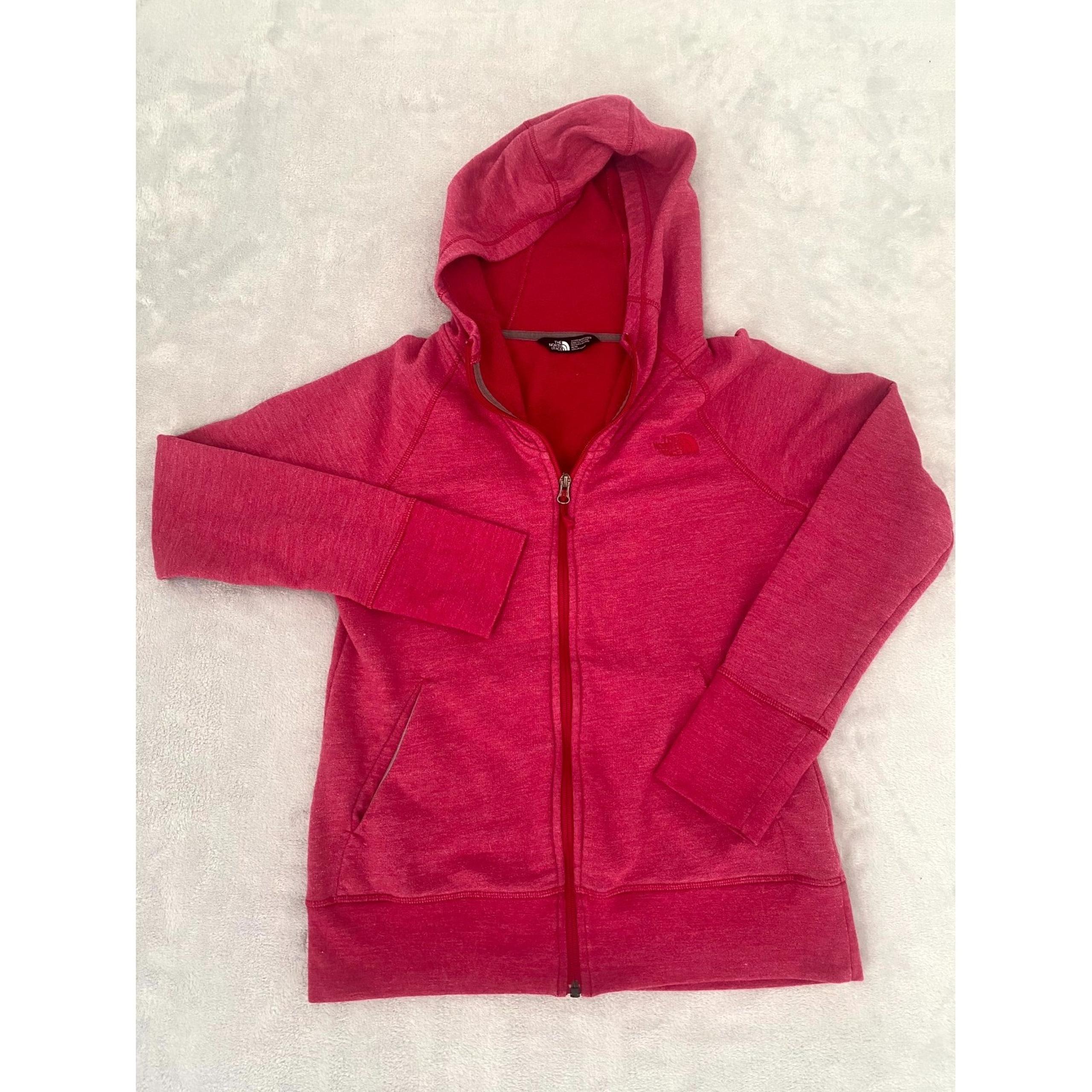 The North Face Hoodie Womens Medium Red Cotton Raglan Sleeve Pockets Full-Zip