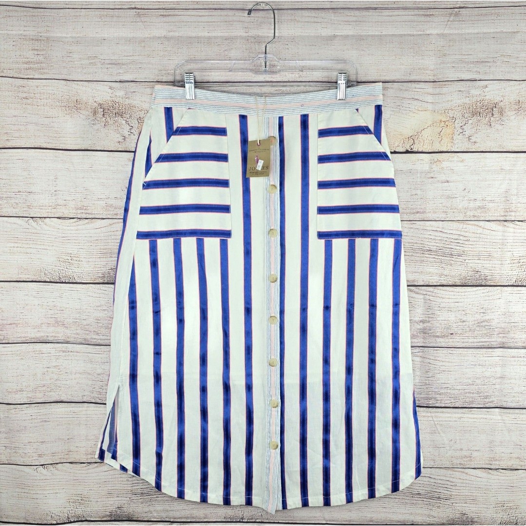 Joules Orielle Linen Blend Blue Pink White Striped Lightweight Skirt Size 12