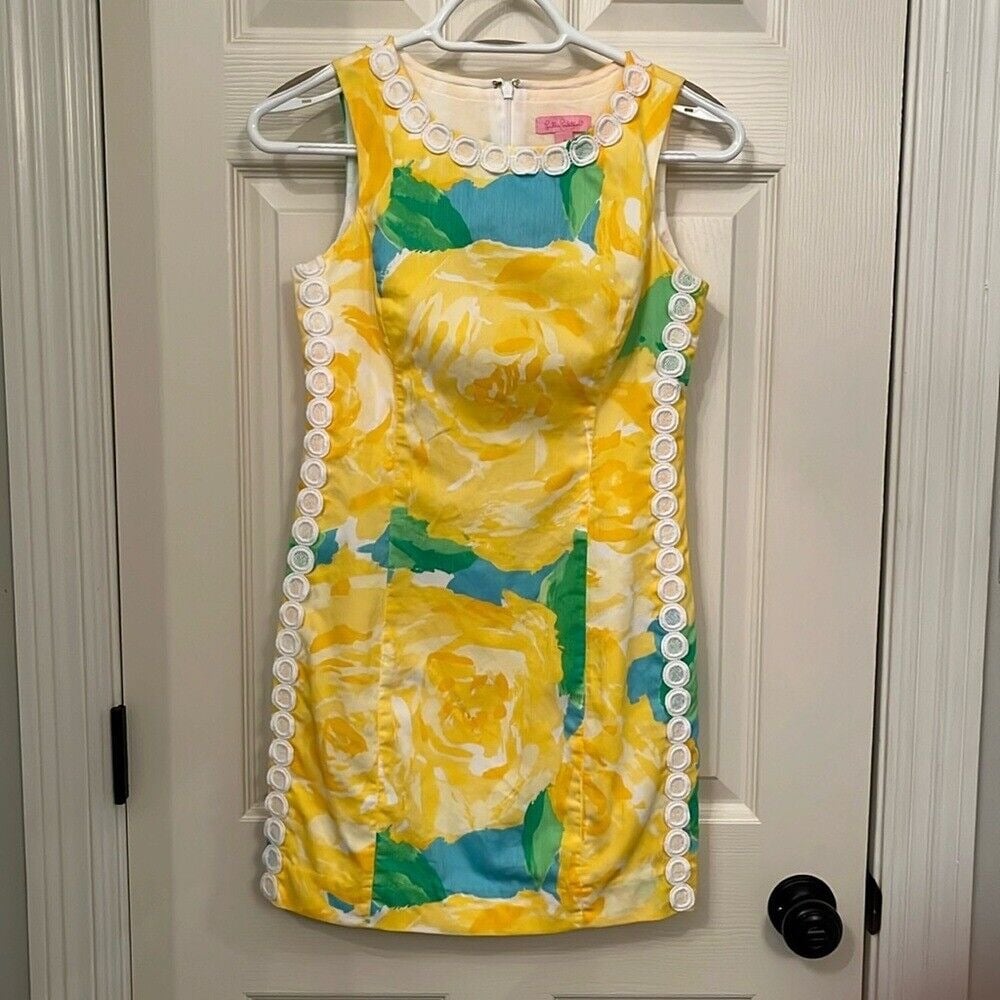 Lilly Pulitzer Print Mila Stretch Shift Dress Sz 0 First Impressions Sunglow