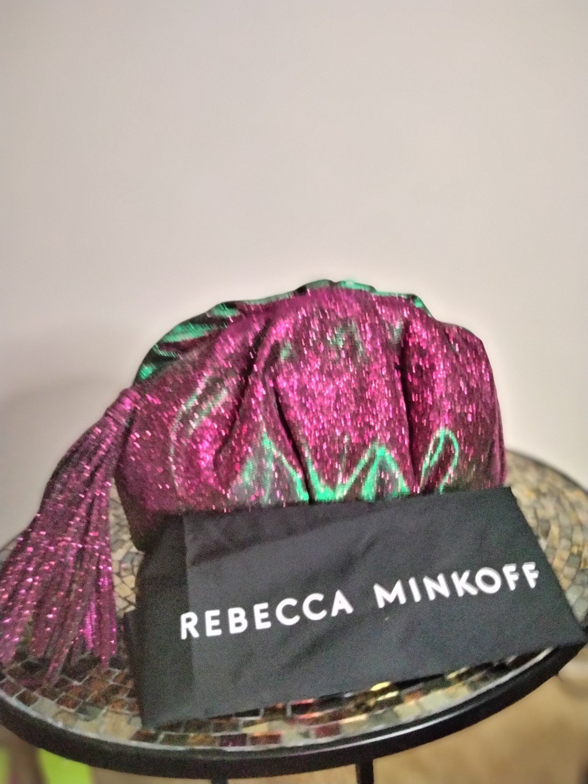 Rebecca Minkoff Ruched Clutch pink green bag purse