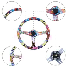 NEW JDM UNIVERSAL 350MM STICKERBOMB Acrylic Deep Dish 6 Holes Steering Wheel