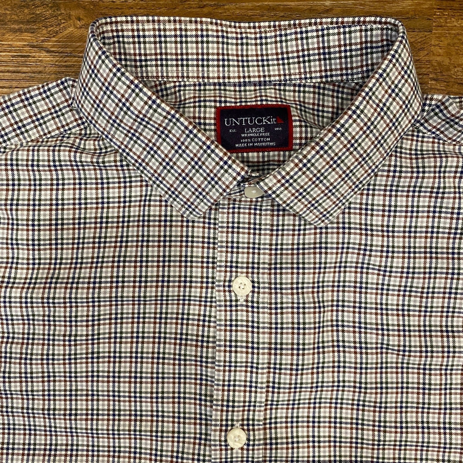 UNTUCKit Vinchenzo Gray Long Sleeve Button Up Plaid Wrinkle Free Shirt Men's L
