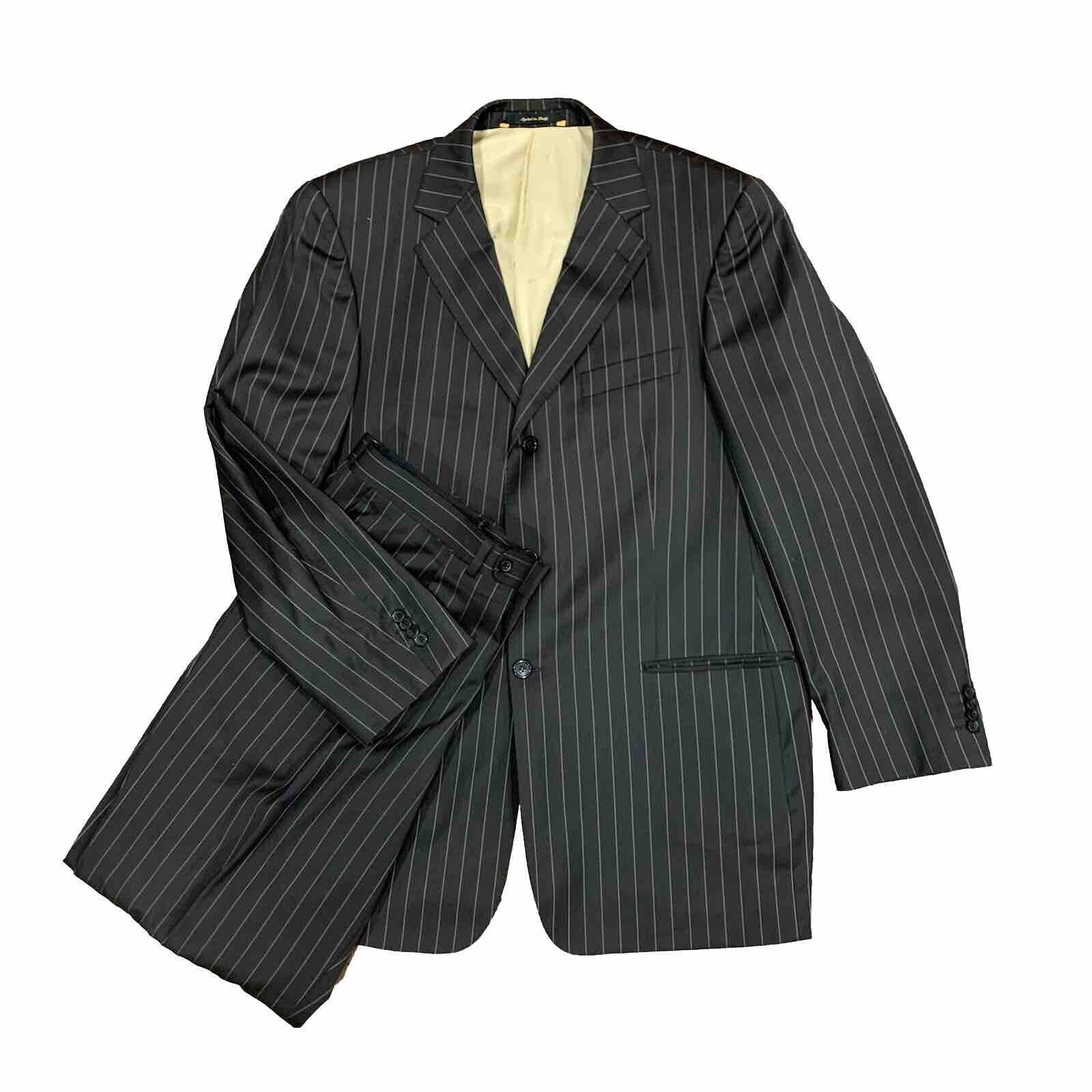 Earvin Magic Johnson Signature Full Italian Suit Men’s Brown Pinstripes 44L Wool