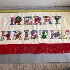 Vintage Needlepoint Merry Christmas Decor Wall Hanging Fringe Holiday