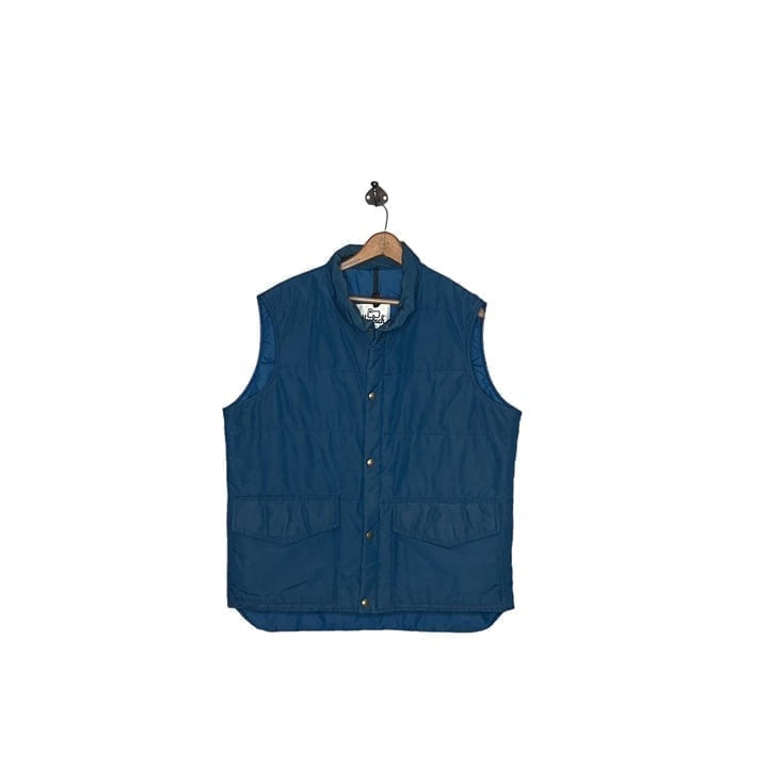 Vintage 60s 70s Men's Large L Blue Cotton Blend Puffer Vest Jacket - Woolrich