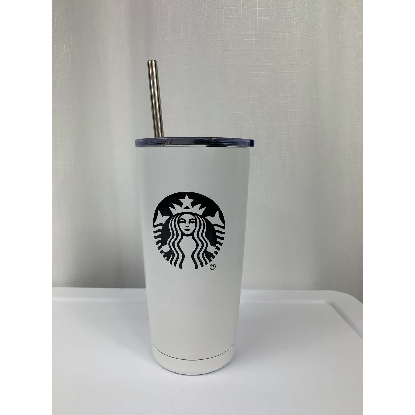 Starbucks Insulated Tumbler White Travel Mug Stainless Steel with Metal Straw