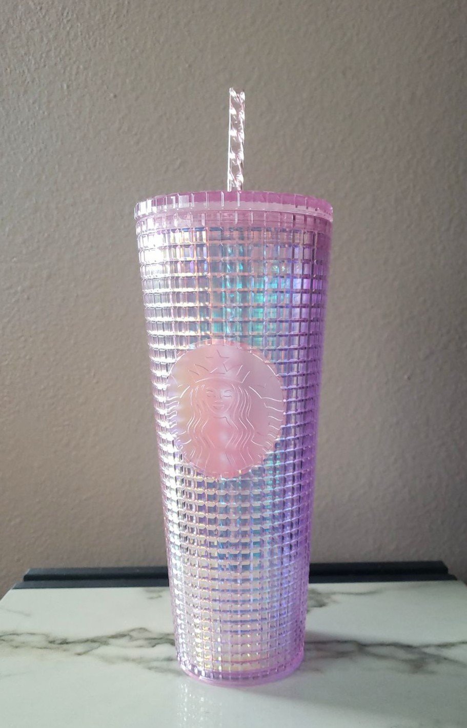 Starbucks Pink Iridescent Grid Tumbler 24oz NEW
