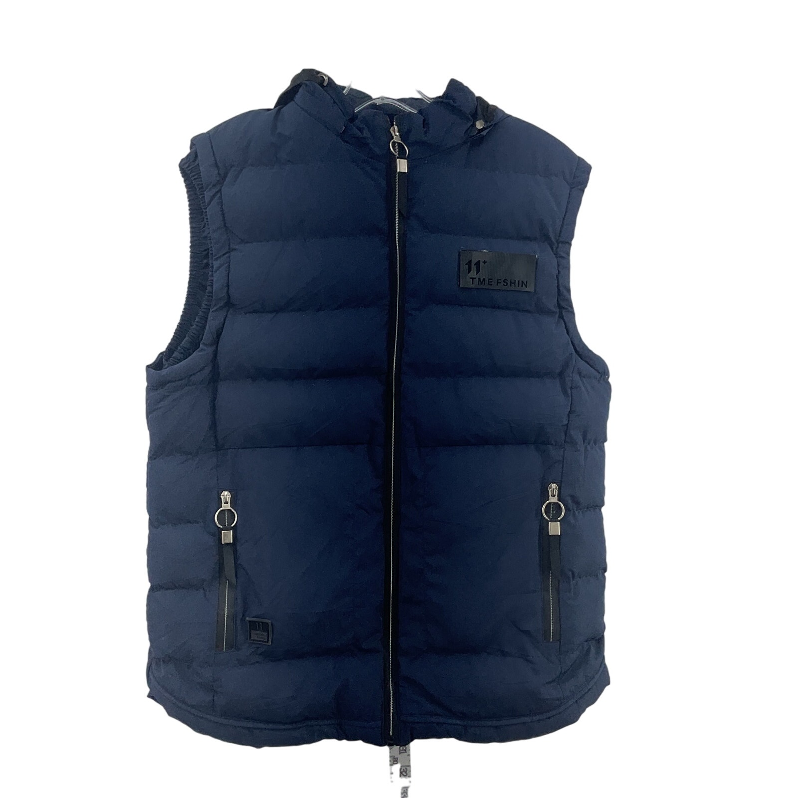 Houtaochiuanqi Men's 2XL Hooded Insulated Blue Puffer Vest Polyester Preowned
