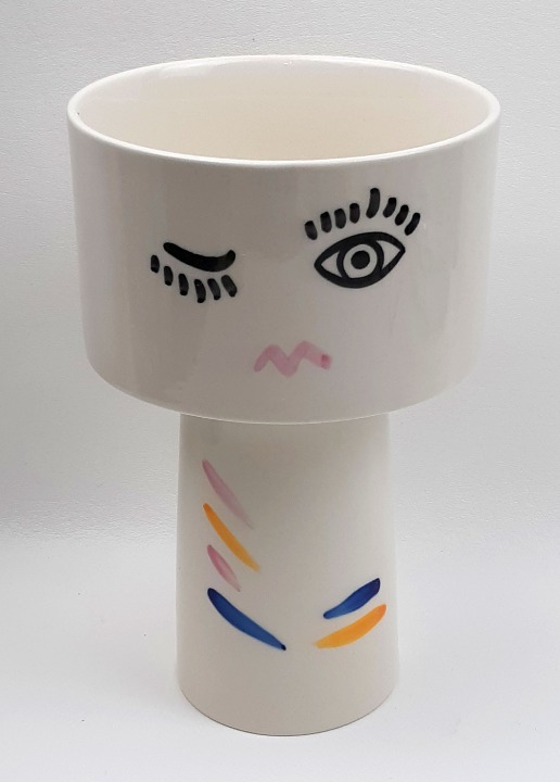 Expressions Ceramic Wink / Face Footed Planter / Pedestal Planter