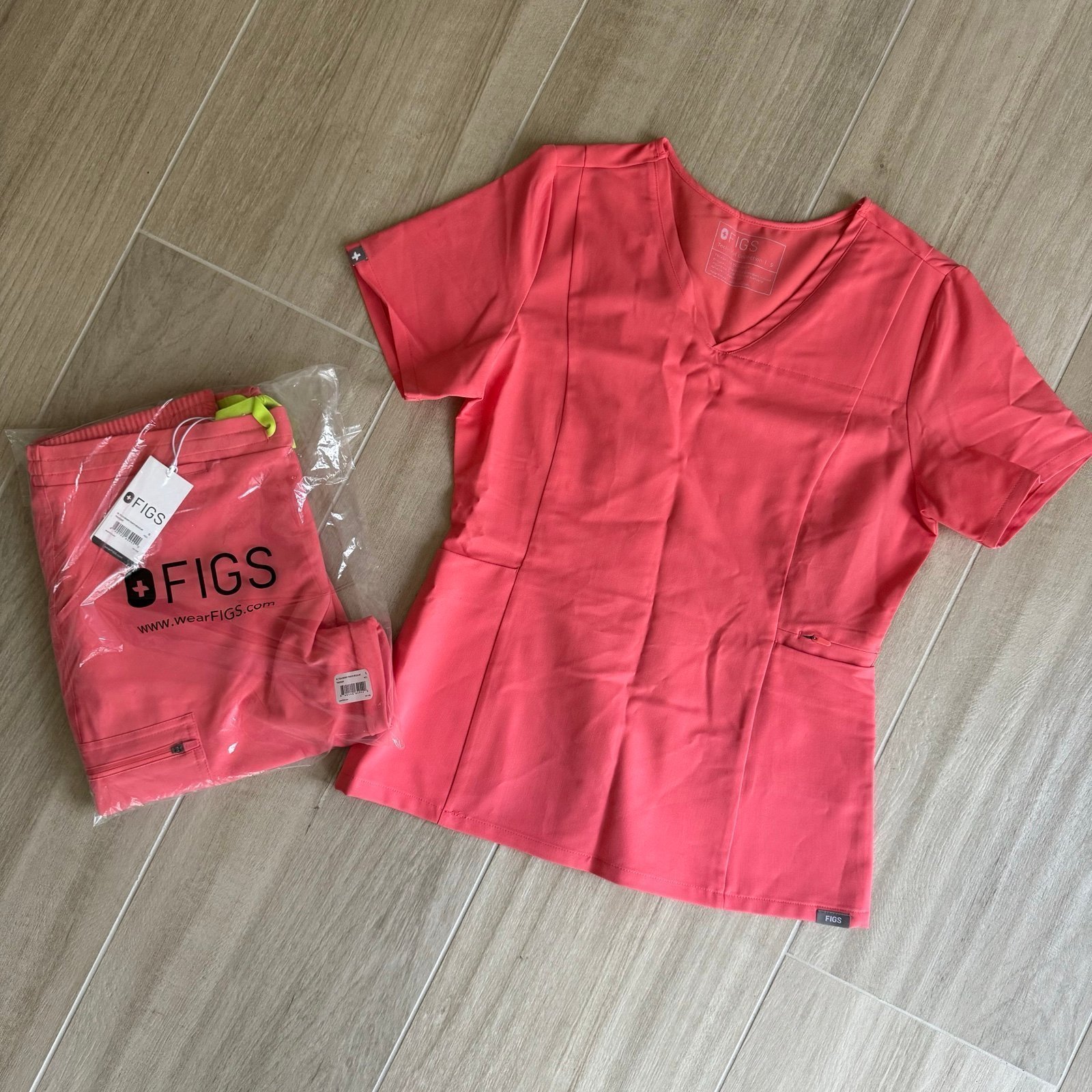 Figs Amapa VNeck and Yola Scrub Set Hot Coral