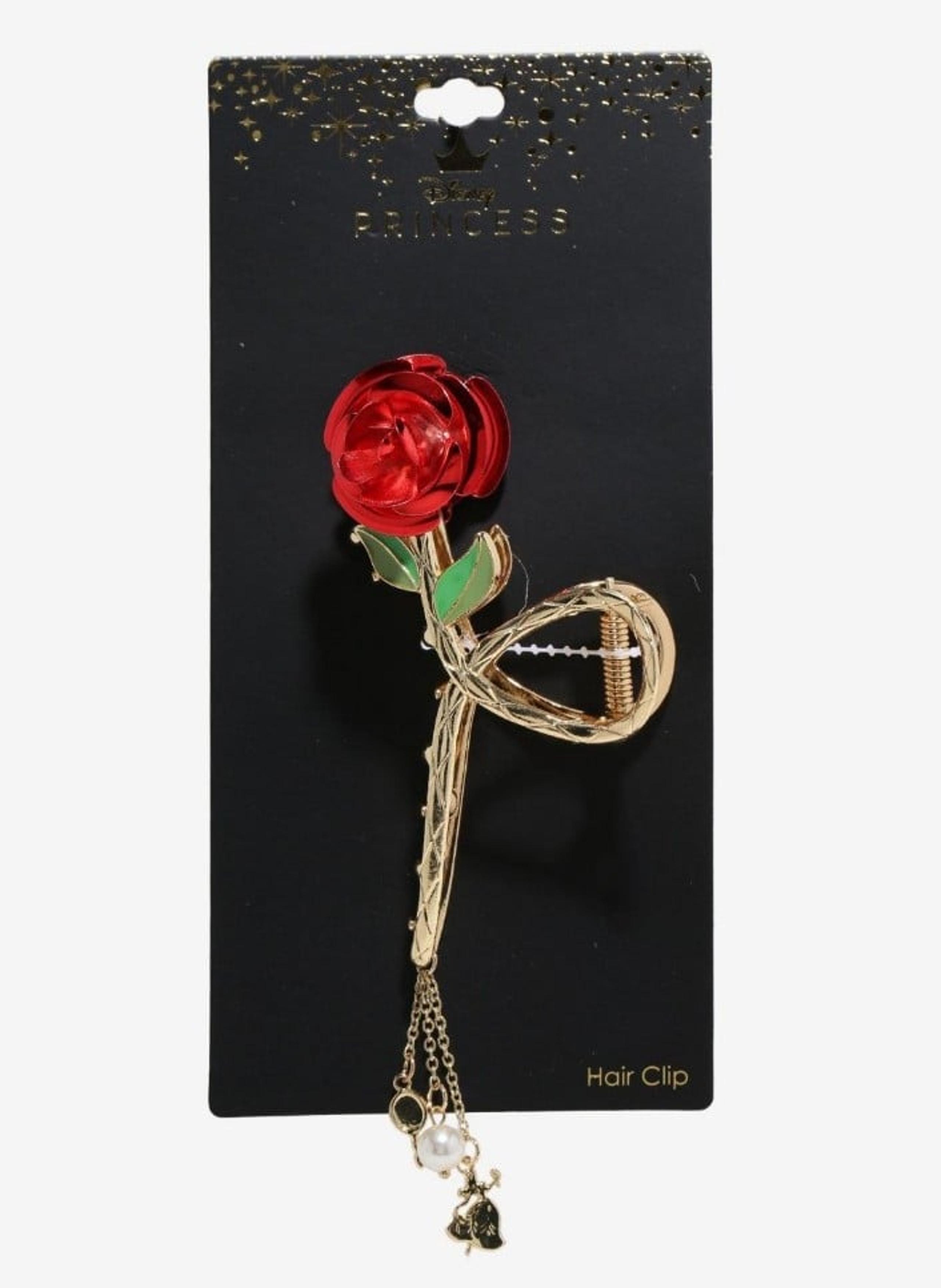 New Disney Beauty & The Beast Rose Charm Claw Hair Clip