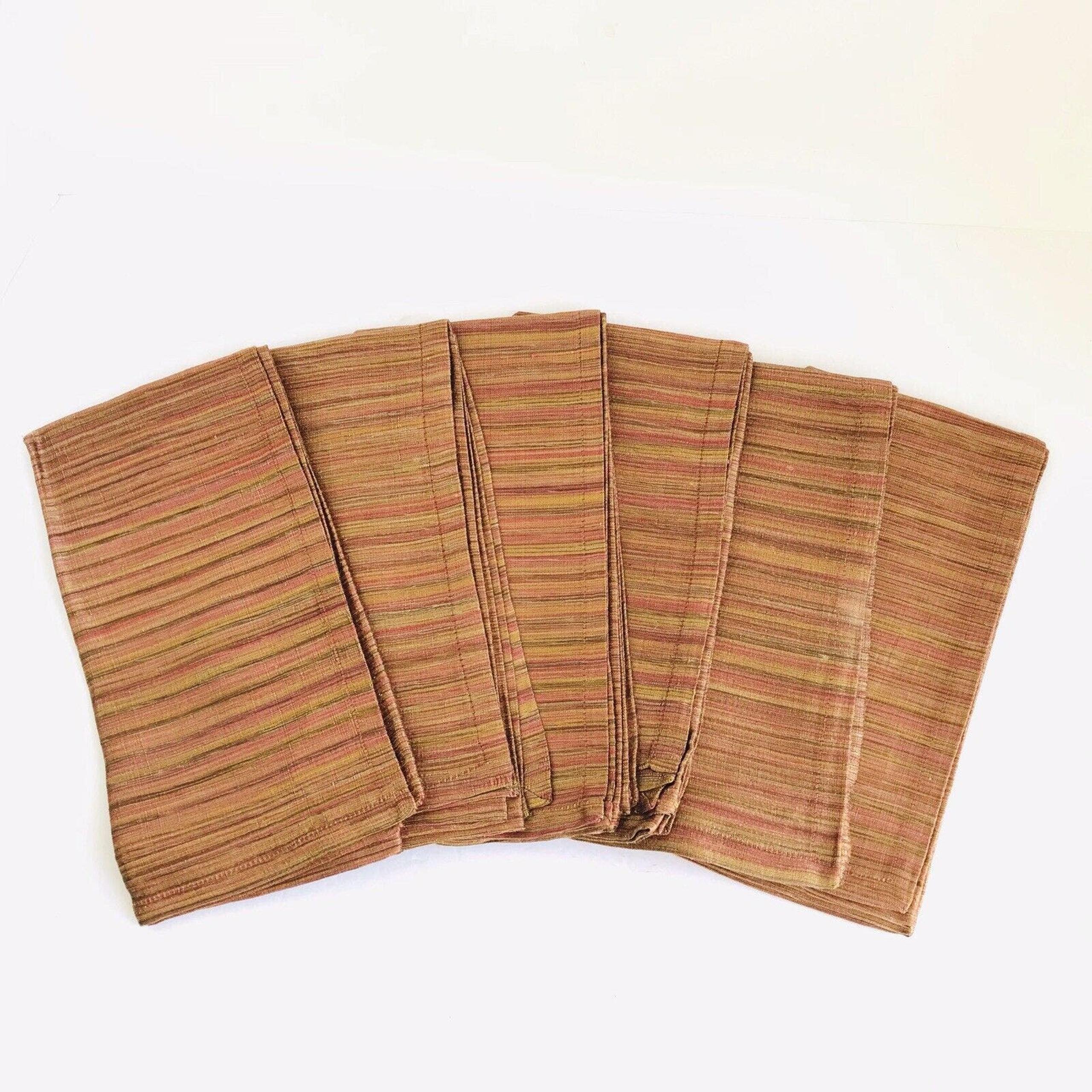 NEW Pier 1 Imports Set (6) Striped Cloth Table Napkins Holiday Red Orange