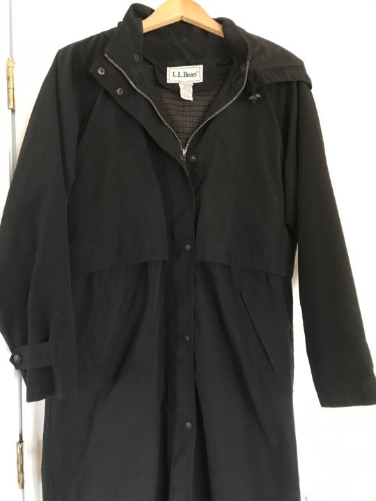 L L Bean H2OFF Raincoat Coat Black Micro