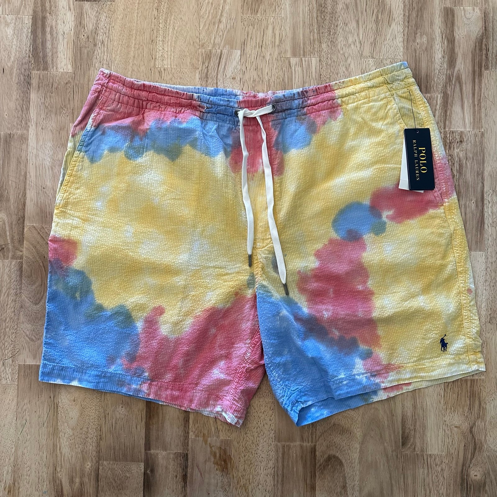 Polo Ralph Lauren Prepster Chino Shorts Seersucker 6 Mens Size XXL Tie Dye