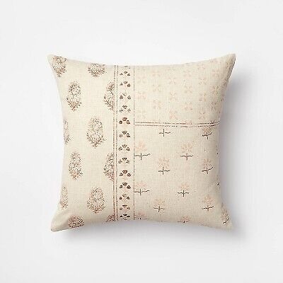 Printed Patchwork Square Throw Pillow with Tassel Zipper Cream/Mauve -